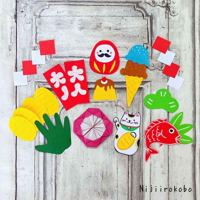 画用紙と和柄の布で作った可愛い正月飾り 生地 LABOR STACIO 通販 18629202Creema クリーマ