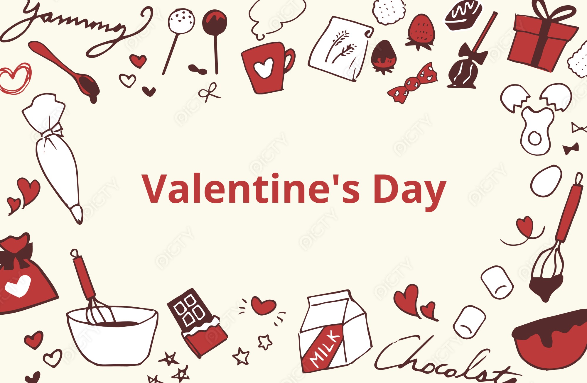 ハートとリボンのバレンタインイラスト素材 水彩風 : ハートの素材屋