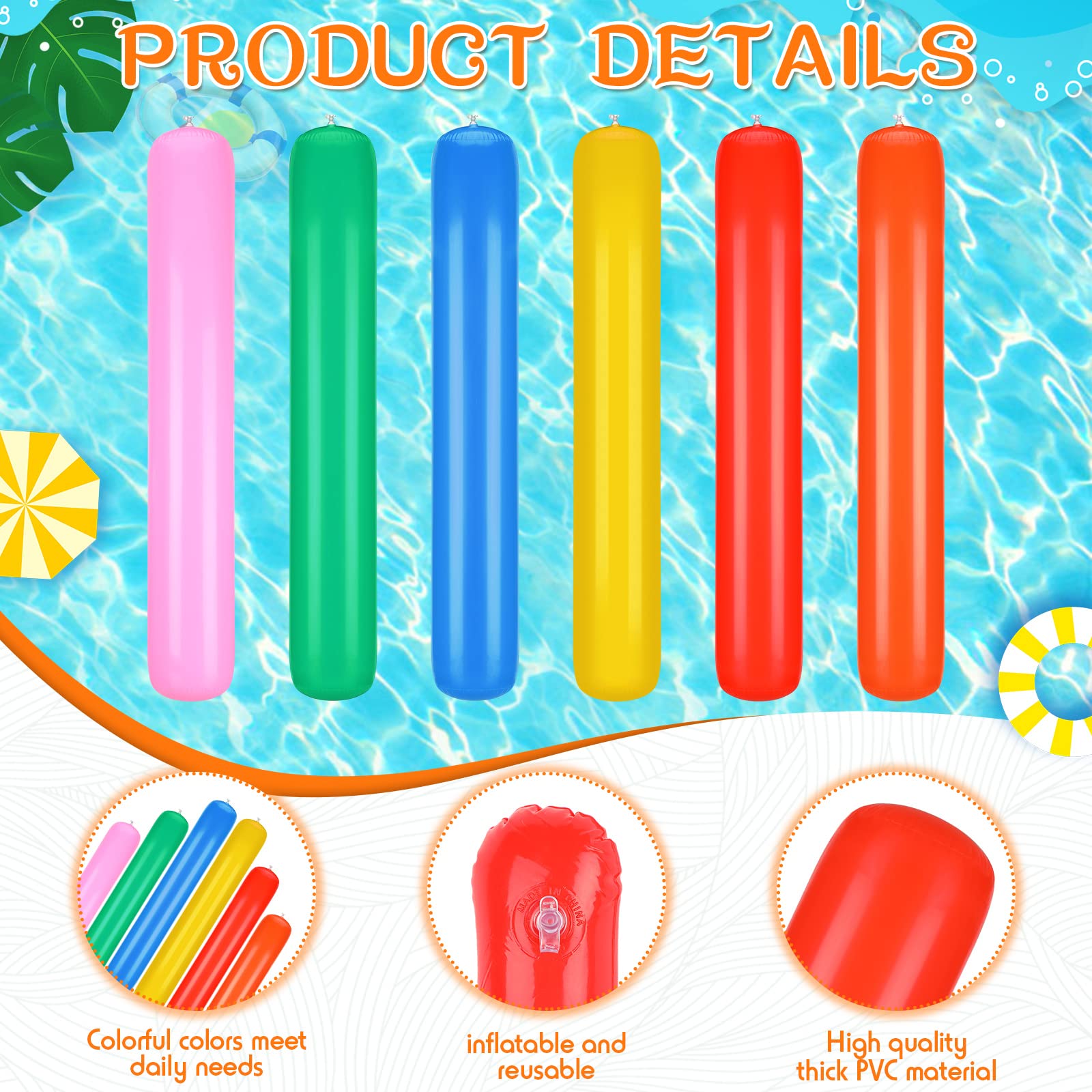 Amazon.co.jp: プールインフレータブルスティック 12本 35.5インチ プールヌードル PVC スイミングヌードル インフレータブルカラフル プールヌードル 浮く 空気注入式 ウォーターゲーム おもちゃ 大人用 アウトドア 夏 ビーチ パーティー 装飾 : おもちゃ