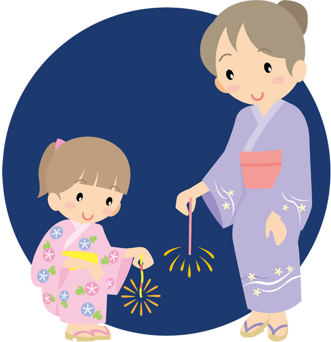 花火を見ながらスイカを食べる浴衣の女性 イラスト素材5667907- フォトライブラリ