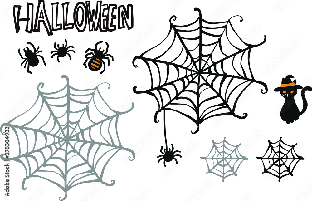 ハロウィン 蜘蛛 クモ の巣のかわいい手書き風イラストアイコン可愛い絵文字アイコンイラスト『落書きアイコン』