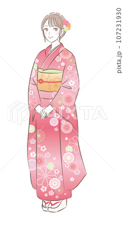 着物・振袖姿の華やかな若い女性のイラスト 成人式 お正月のイラスト素材107231930- PIXTA