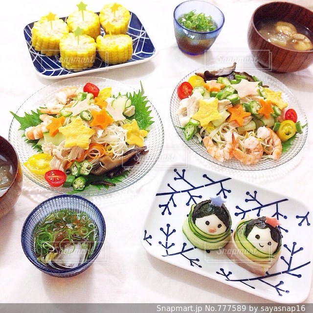 ☆七夕メニュー☆ひじきご飯、天の川すまし汁、星のハンバーグ、マーメイドサラダ、キラキラムース – 聖徳大学附属浦安幼稚園