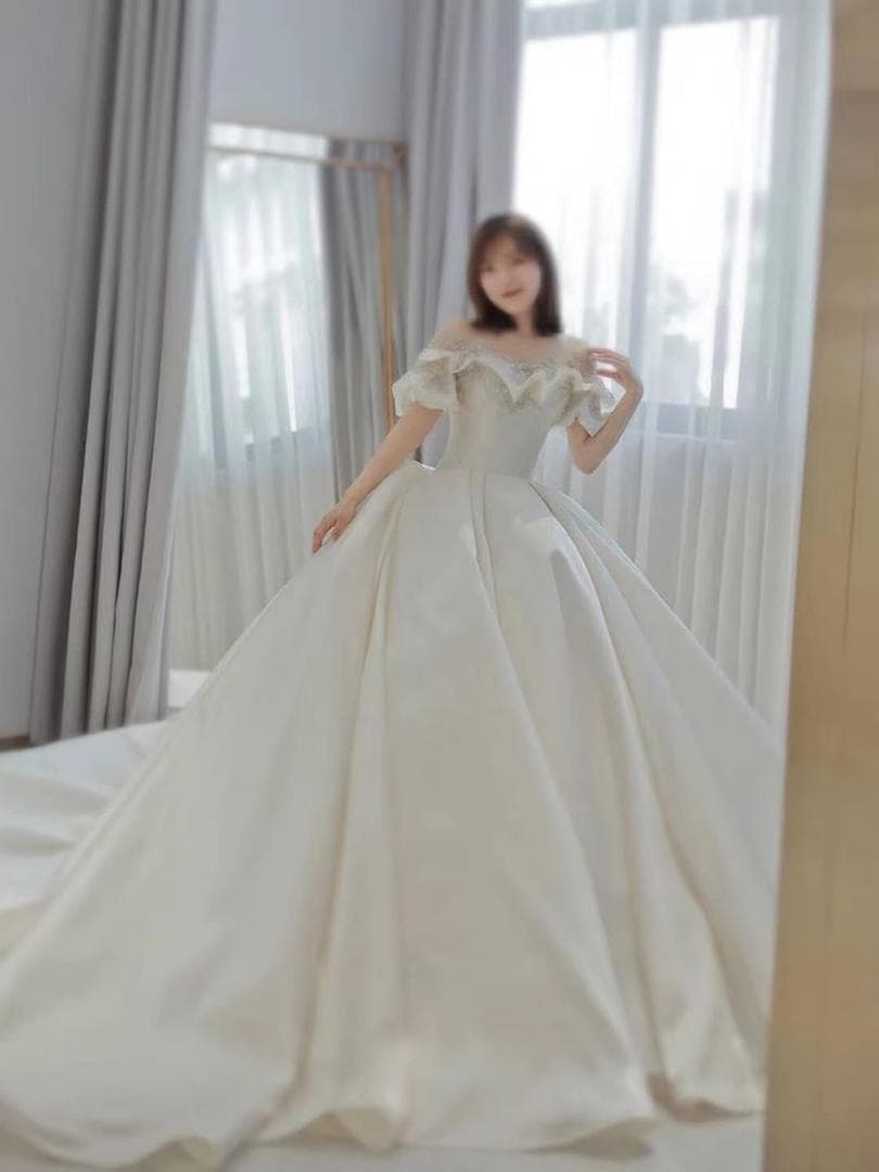 ベルスリーブ ウェディングドレス Vネック スレンダー レース 白 ブライダル・パーティー レディース