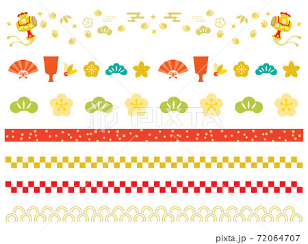 フリーイラスト4種類のお正月の飾り罫線セットパブリックドメインQ：著作権フリー画像素材集