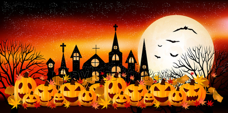 ハロウィーンの夜の背景に墓地 高詳細なリアルなイラスト ストックベクター ©kjolak 220719792