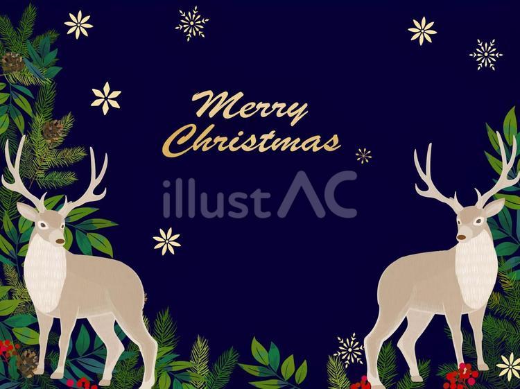 トナカイのメリークリスマスカードイラストのフリー素材イラストイメージ