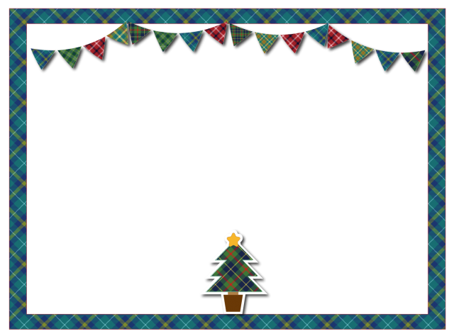 かわいいクリスマスのフレームイラスト.ひいらぎと雪の結晶。緑と赤のクリスマスカラフレーム 飾り枠 Decome