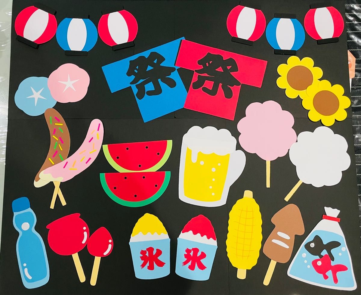 壁面型紙 どうぶつたちの夏まつりほいくえ