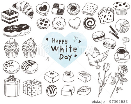 大きなハートの上にホワイトデーの文字の無料 フリー イラストかわいい手描きの無料素材「てがきっず」保育園・小学校・介護施設にぴったりのフリー素材イラスト