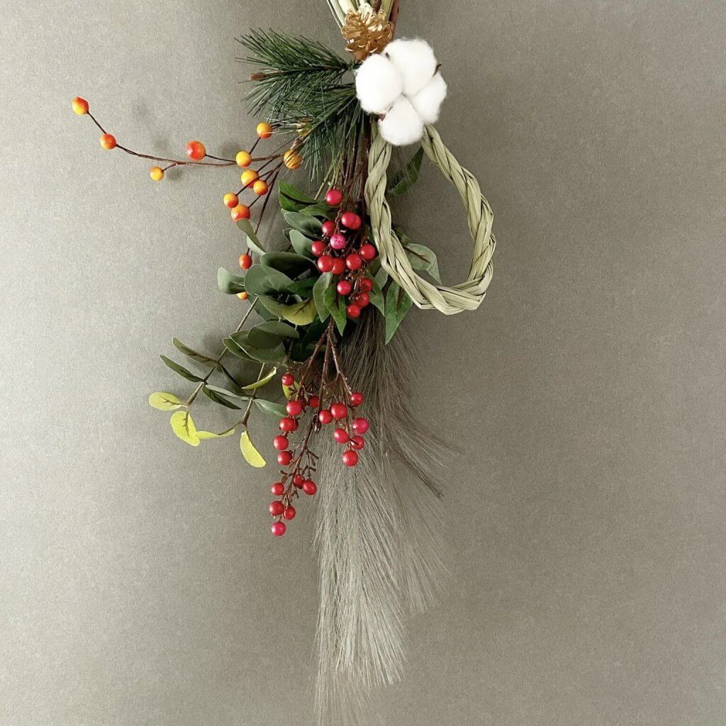 100均セリアのしめ縄ベースで♪簡単！縁起物の植物を使ったしめ飾りの作り方♡週末に飾りたい花！花のある暮らしのレシピ集♪フランススタイルのフラワー教室ビアンカキャンディ～辻堂・藤沢・茅ヶ崎～