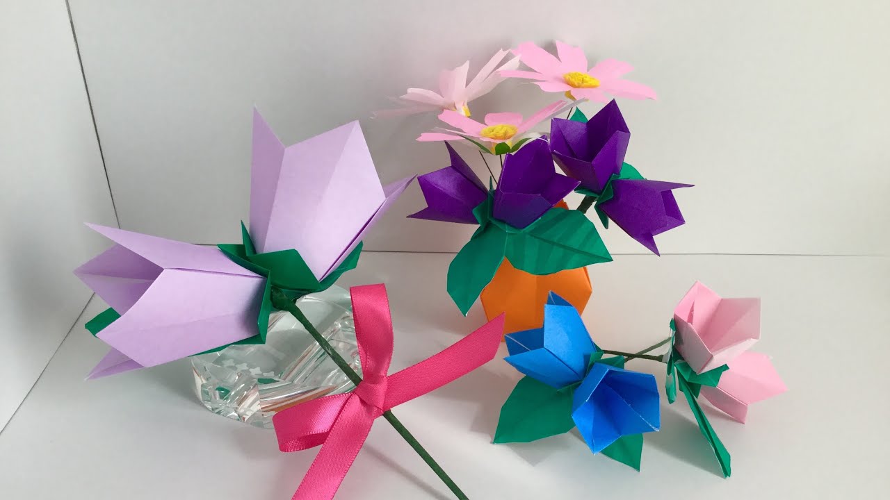 折り紙＋ペーパークラフト りんどうの花籠の作り方お盆の飾り、敬老の日プレゼントにも