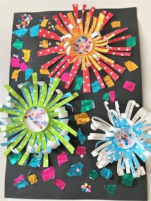 保育・夏製作 ストロースタンプで花火を描こう！ ２歳児、３歳児、４歳児～男性保育士あつみ先生の保育日誌 おすすめ絵本と制作アイデア