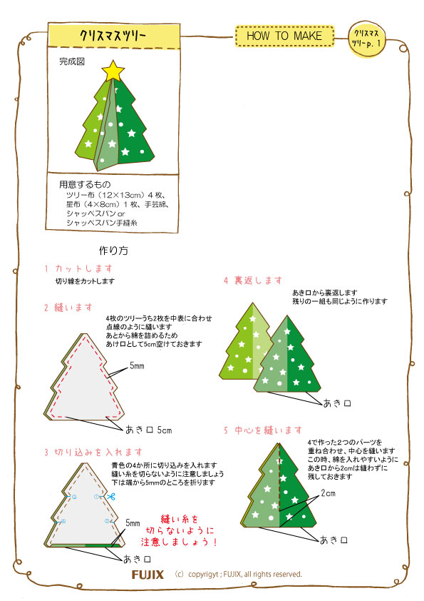 chick chick sewing: Fabric Stuffed Christmas Tree Tutorial ☆彡布のミニクリスマスツリー作り方