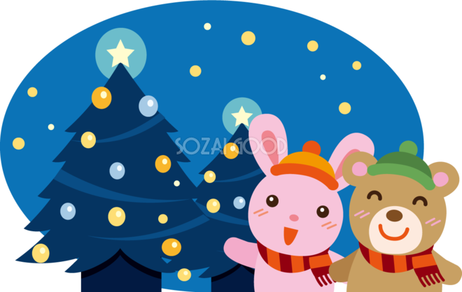 フリーイラストクリスマスツリーのイルミネーションと青い背景パブリックドメインQ：著作権フリー画像素材集