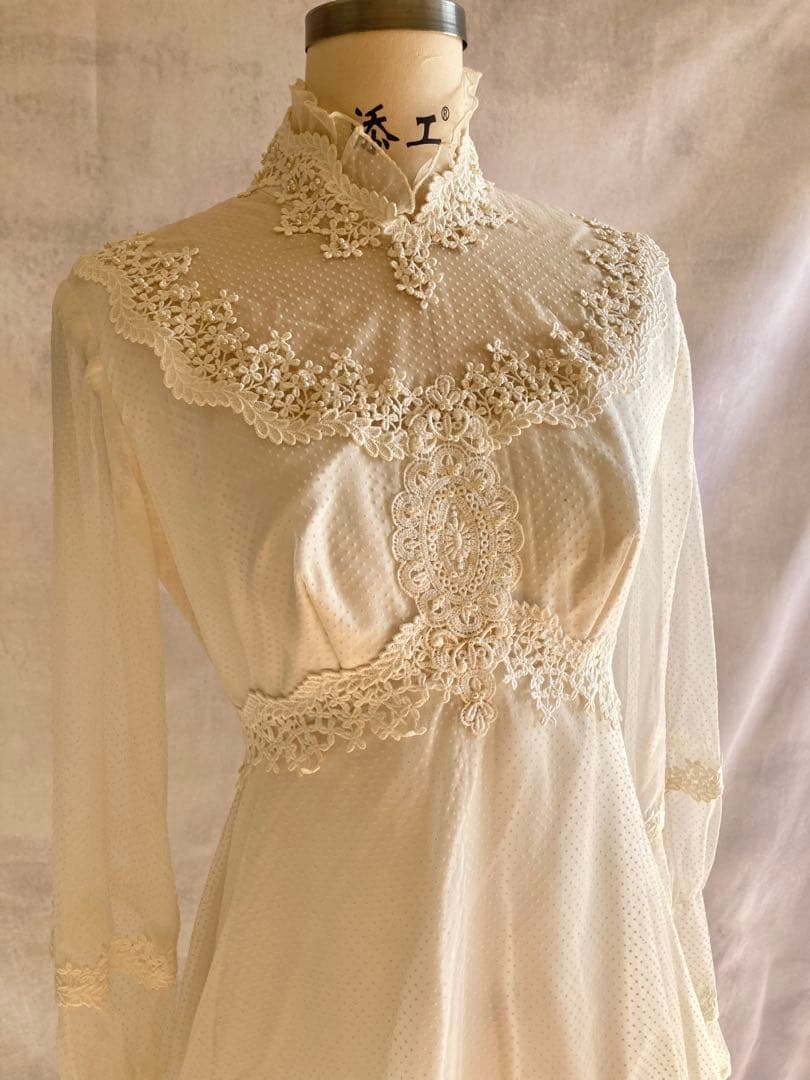 ベルスリーブ パーティードレス レース Vネック ロング 全4色 ビンテージ V ネック ロング スリーブ