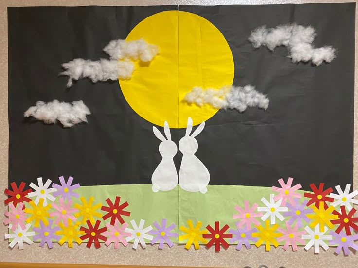 色画用紙で作る簡単でかわいい9月の壁面掲示物「十五夜」図工人