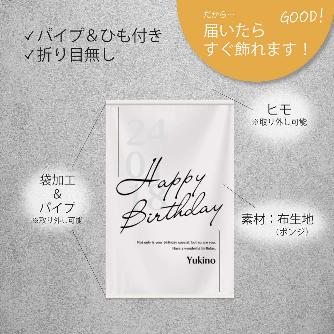 お誕生日をお祝いする 名前入りのタペストリー 布の壁飾り ithme