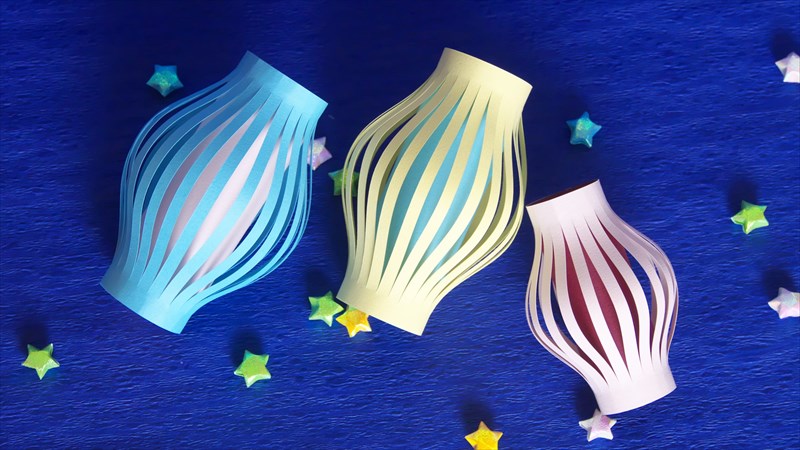 七夕飾りの折り紙で提灯 ちょうちん の作り方。立体で簡単に保育園や幼稚園の幼児でも手作りできます♪七夕や夏祭りにも。おりがみっこⅡ