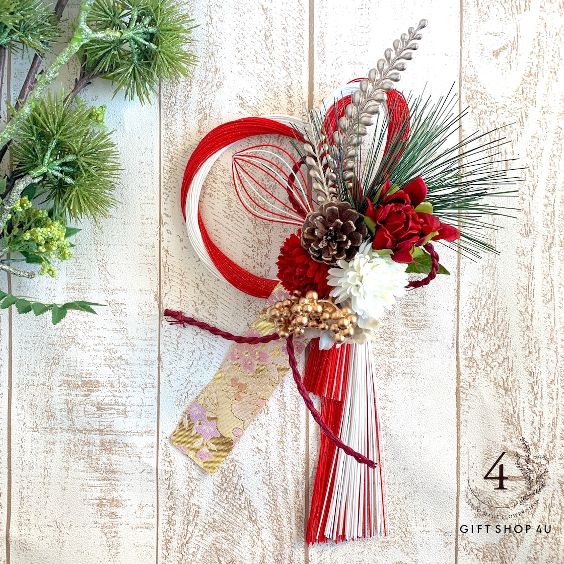 水引パーツ 椿 紅白 2個 追加 水引パーツしめ縄リース