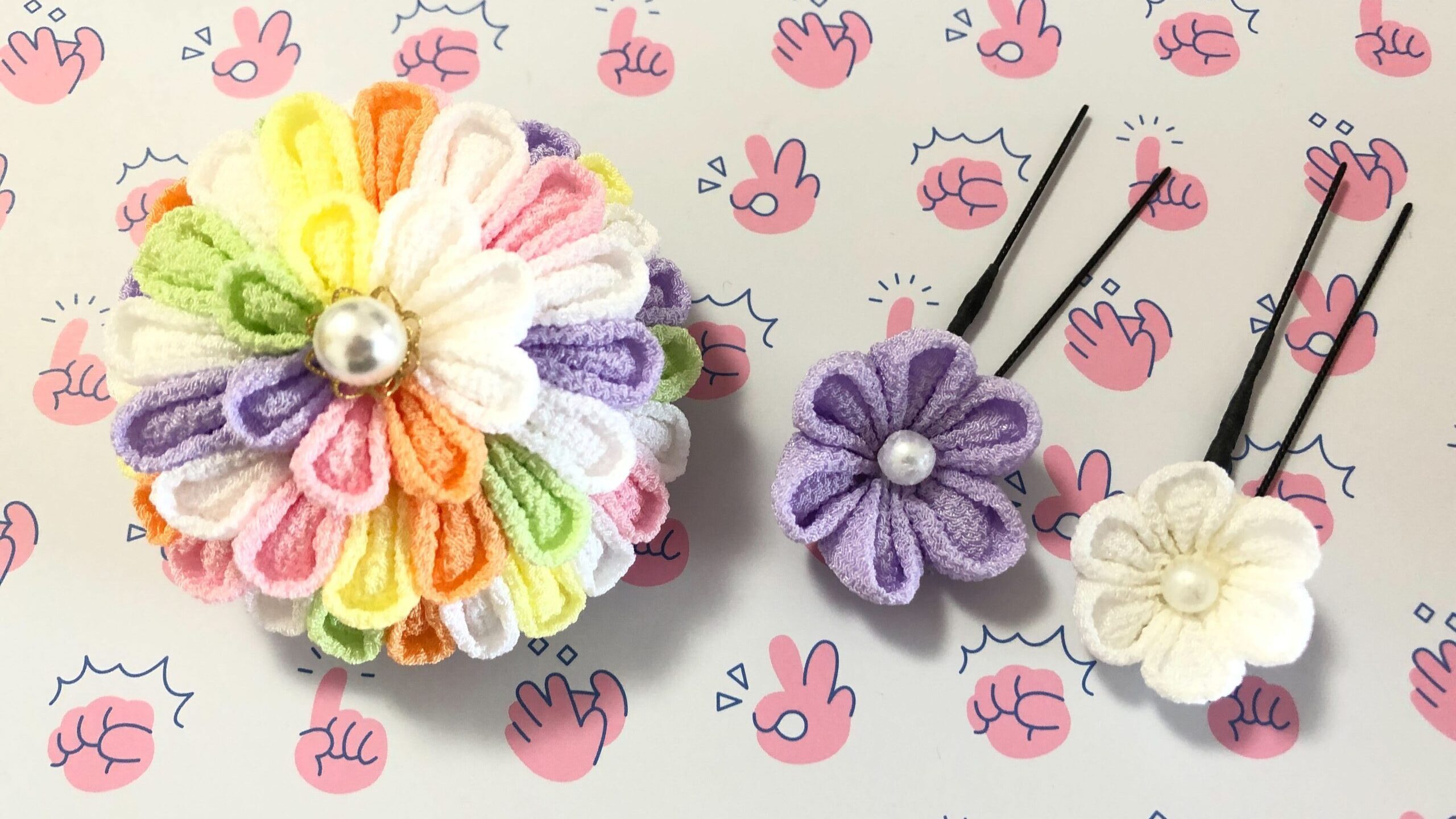 剣つまみだけで作る 組み上げ編 今年もまだ間に合う！ 七五三、成人式の髪飾りの作り方 初心者さん向け つまみ細工ちりめん細工diyハンドメイドKanazashi tsumamizaiku