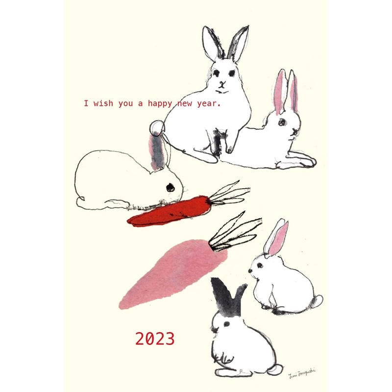 2023年 卯年 おしゃれでかわいい年賀状デザイン無料配布❁5 女の子とうさぎ 縦momochyのおうちイラストレーターももちーのWebサイト