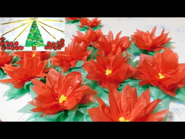 壁面飾り クリスマス ポインセチア クラフトパンチでポインセチアの壁飾りと今年のクリスマスツリ