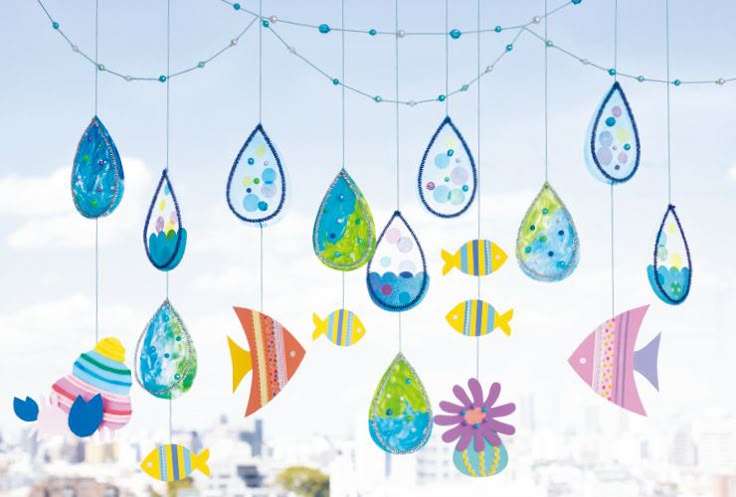 100均折り紙 夏のつるし飾り🌈壁面飾り キラキラ✨スケスケ💕水しぶき DIY How to make rain hangingdecorations.Papercraft