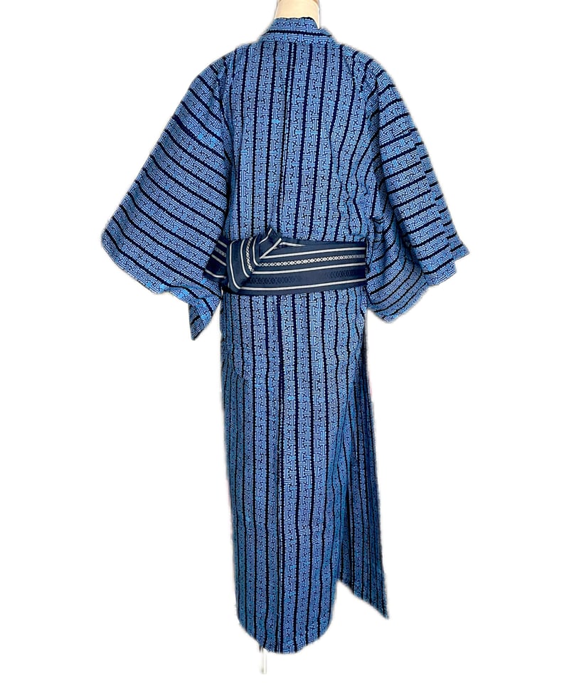 ラグスタイル LUXSTYLE 雅浴衣4点セット 浴衣 メンズ ゆかた 和服 和装 帯 扇子 下駄 4点セットB-8ストライプブルー-ファッション通販 FASHION WALKER