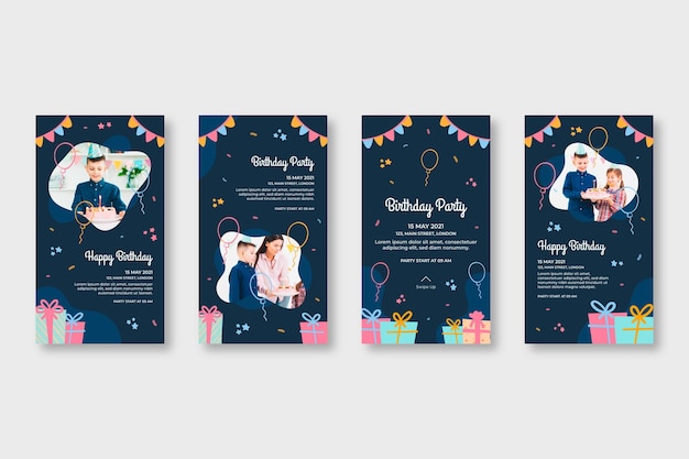 お誕生日おめでとう美味しいケーキインスタグラムストーリーPremiumベクトル素材